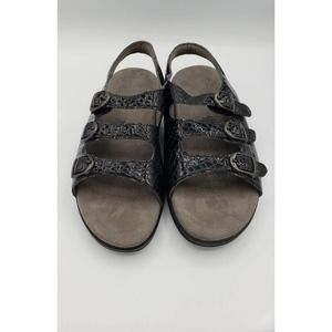 SAS Tripad Comfort Women Trio II Triple Strap Buckle Sandals Croc Embossed Black
